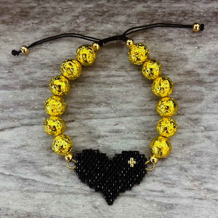 Gold lava bead heart bracelet